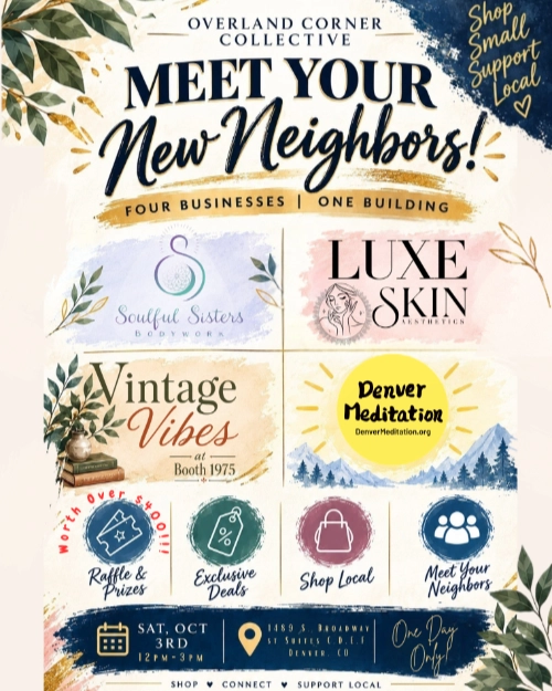 Flyer for 'Meet Your New Neighbors' event featuring four businesses.